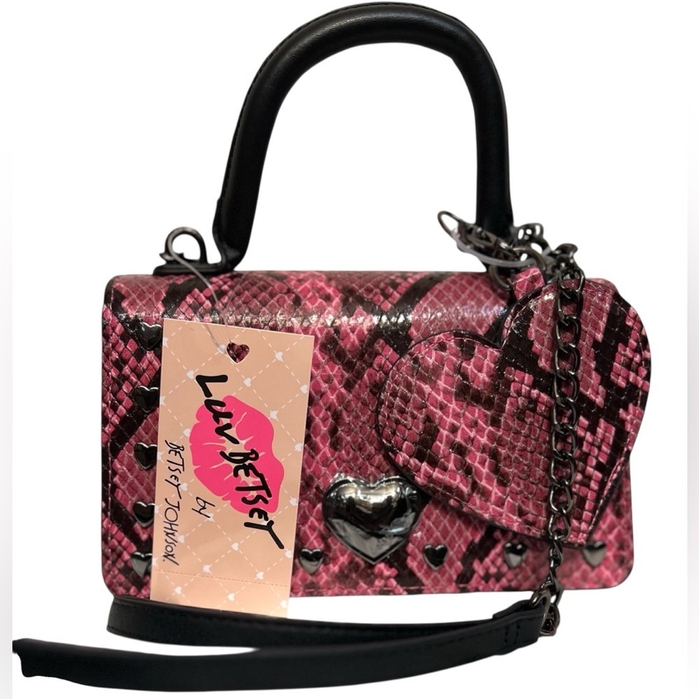 Betsey Johnson Pink Black Snakeprint Crossbody Shoulder Bag NWT